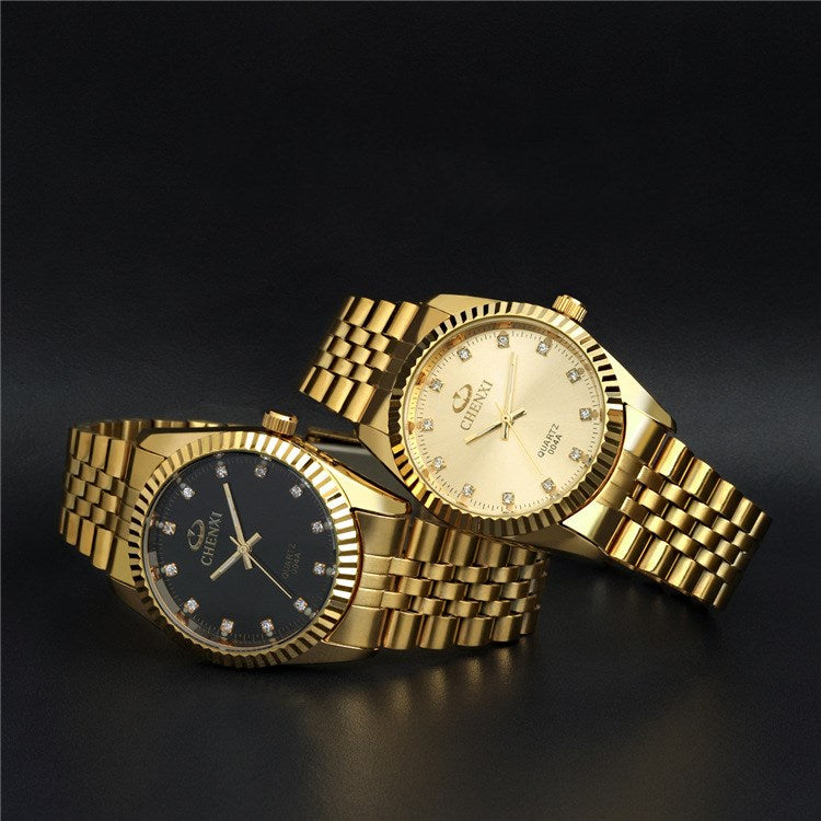 Classic Stainless Steel Quartz Watch with Diamonds