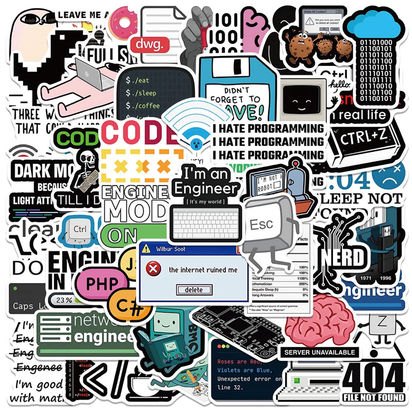 50PCS Programming Stickers Gifts for Developers Programmers Hackers Engineers Icicrim Program Stickers for Laptop Computer Water Bottles Luggage Vinyl Waterproof Decals