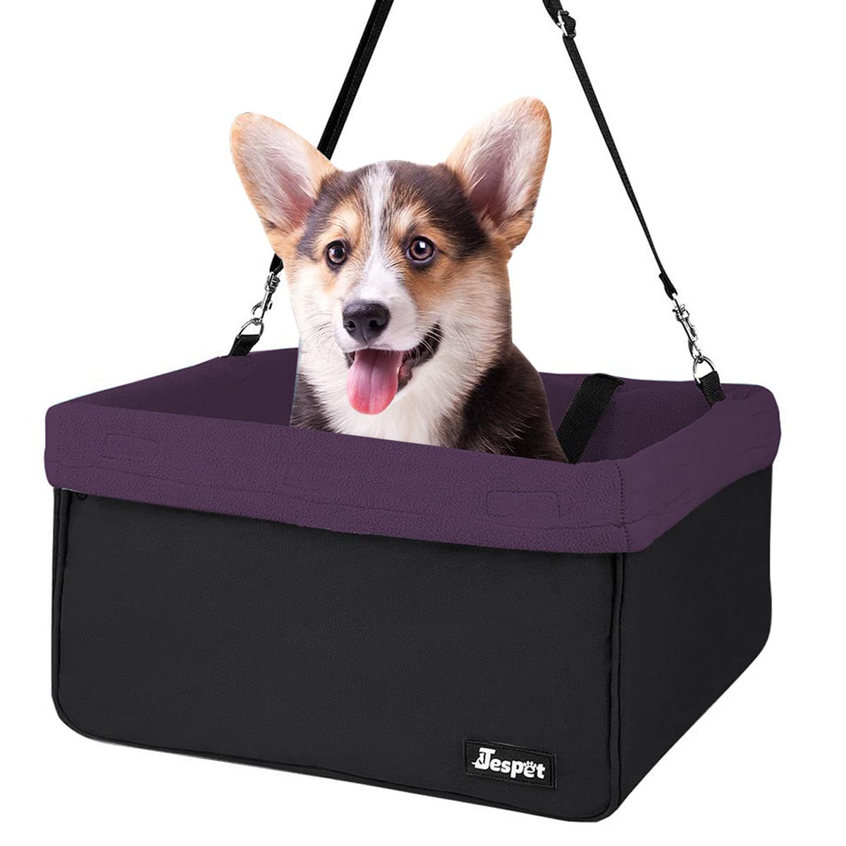 JESPET & GOOPAWS Dog Booster Seats for Cars Portable Dog Car Seat Travel Carrier with Seat Belt for 24lbs Pets (Purple-16 L x 13" D x 9" H)