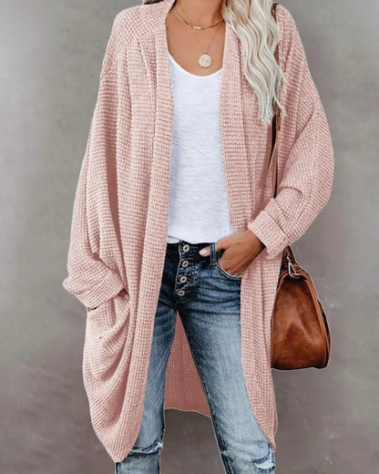 Solid Color Long Knit Cardigan with Pockets