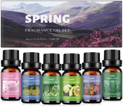 Essential Oils Set Spring Scents Fragrance Oil Essential Oils for Diffuser Aromatherapy Oils - Spring Awakening Fresh Cut Grass Flozora Springtime Cherry Blossom & Peony Green Tea & Bergamot