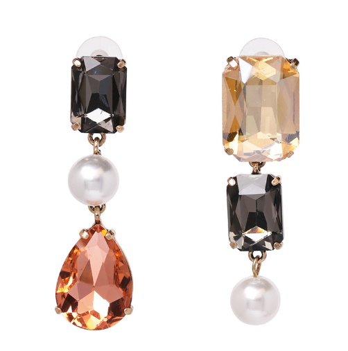 Geometric Alloy Earrings with Diamonds