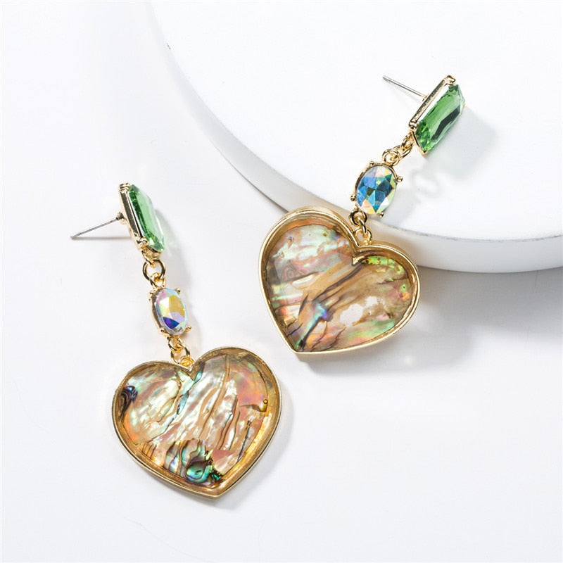 Bohemian Heart-Shaped Acrylic Earrings with Diamonds