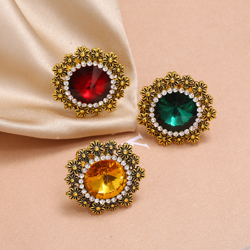 Geometric Adjustable Open Ring with Diamonds