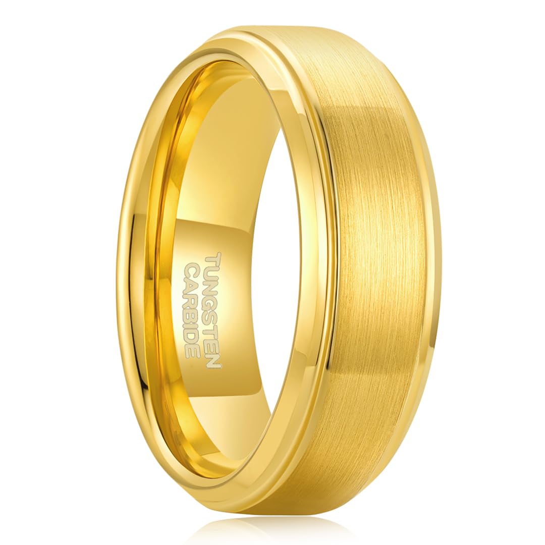 Zoesky Wedding Band Rings for Men 8mm Tungsten Ring 18K Gold Plated Mens Ring Matte Brushed Finish Comfort Fit Size 6-15 (15)