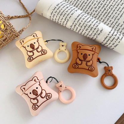 Cartoon Bear AirPods Case with Hook for Wireless Earbuds