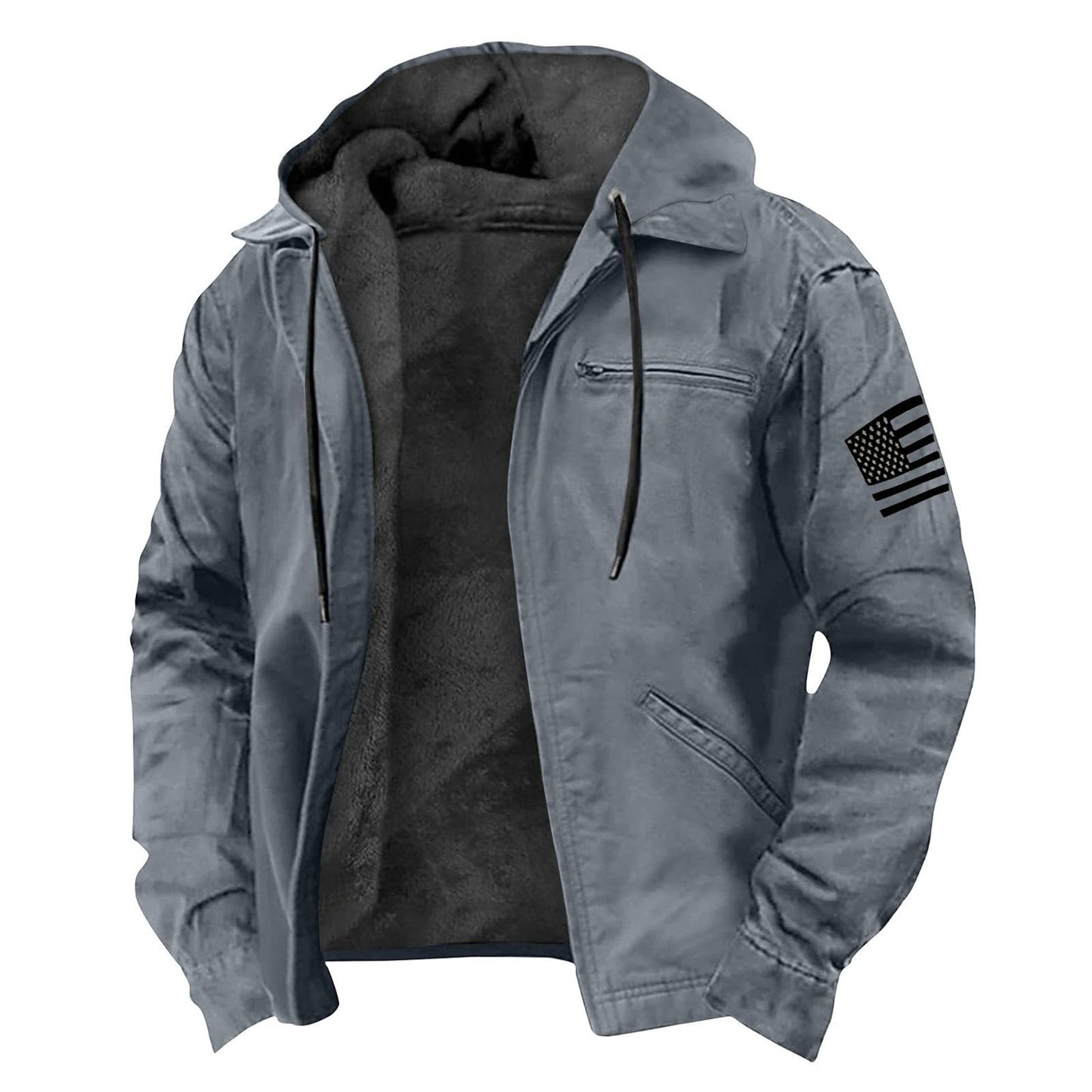 Flannel Hoodies For Men Retro Hoodies For Men Zipper MenS Casual Zippered Pocket Hooded Jacket MenS Solid Color Fashion Warm Jacket Flannel Lined Jackets For Men 02 Light Gray Xx-Large
