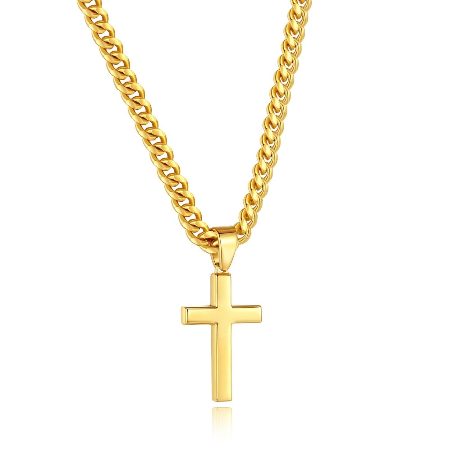 Lumayina Simple Cross Necklace for Men Women with 18-26 Inch Chunky Cuban Chain Durable Stainless Steel Black Gold Silver Cross Pendant Necklace for Men Teen Boys Girls with Jewelry Gifts Box (Gold - Large Cross Necklace 20)