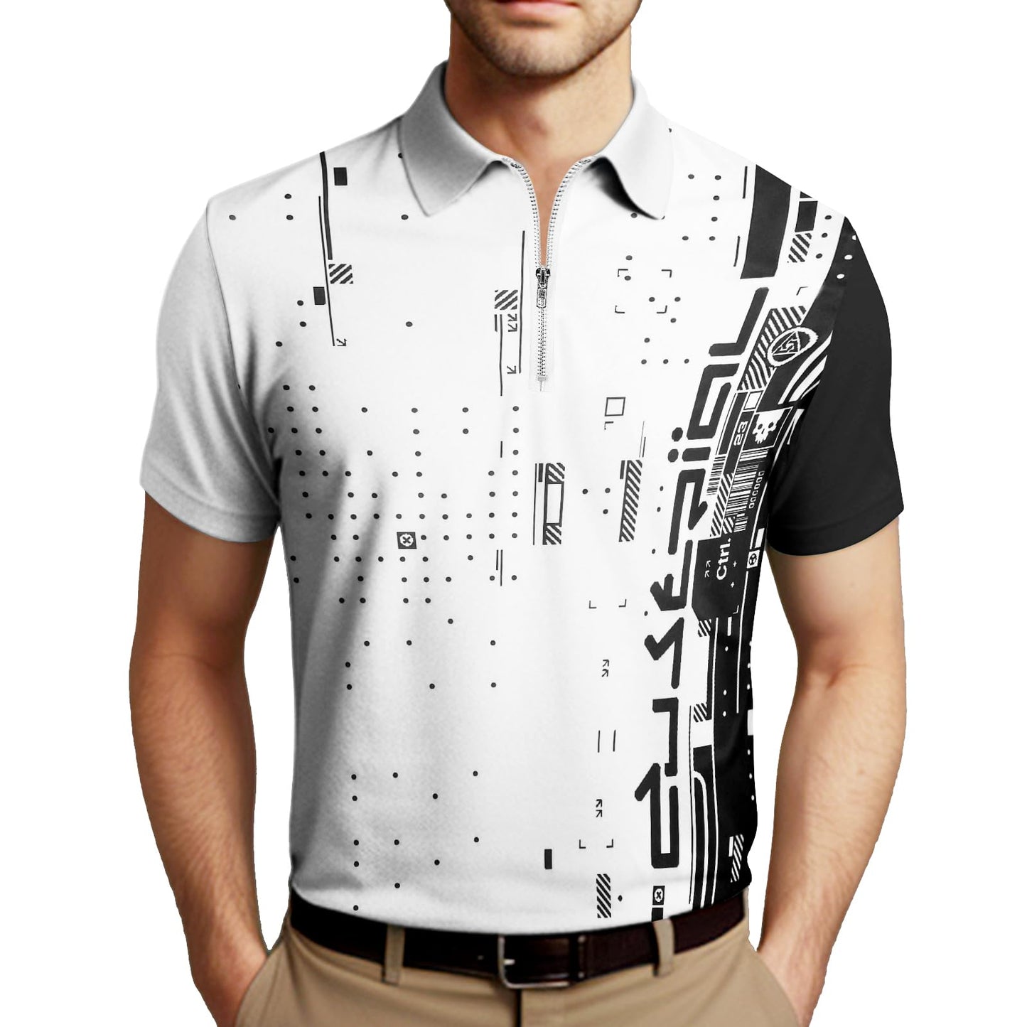 DCDany Polo Shirts for Men Golf Casual Shirts Zipper Collar Polo Shirts Short Sleeve Slim Fit Sport Shirts Crystal White