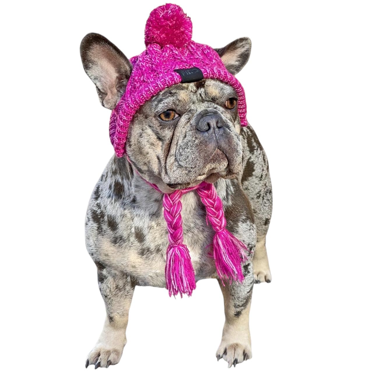 Knitted Dog Hat with Ear Holes & Adjustable Chin Strap - Warm & Snug Fit Dog Beanie for French Bulldog - Light & Soft Yarn Dog Hats - Stylish Dog Accessories & Clothes - Beanies for Dogs(Pink Small)