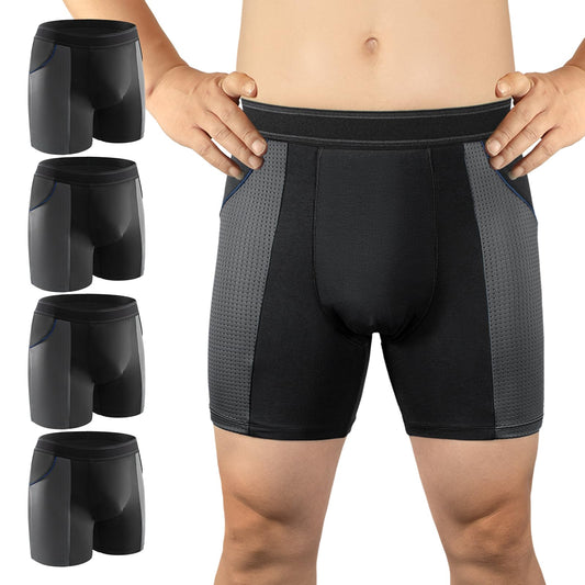 Incontinence Underwear for Men Washable Mens Incontinence Underwear for Bladder Leak Protection 80ML Reusable Leak Proof Underwear for Men Urinary Incontinence Boxer Shorts (4 Black L)