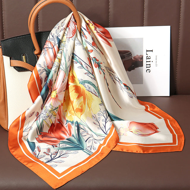 Luxury Silk Satin Scarves for Women - 70x70 cm Square