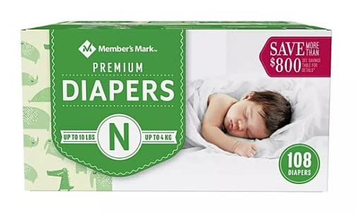 Members Mark Premium Newborn Diapers (Netcount 108 Diapers ) 108Count ()