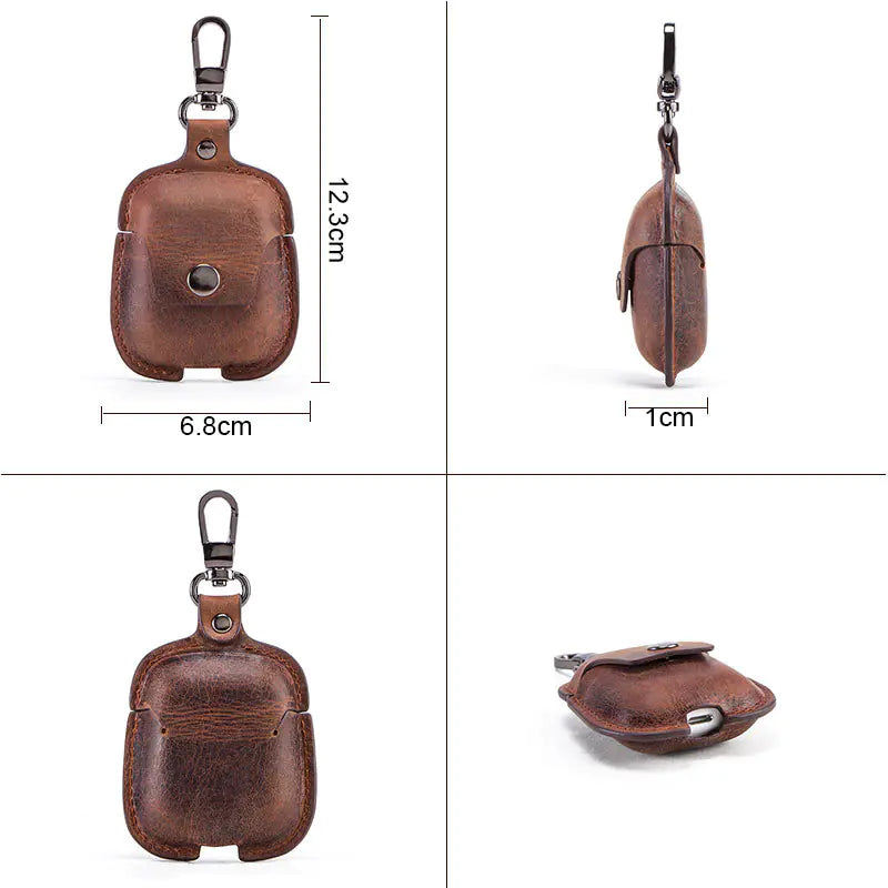Crazy Horse Leather Case for AirPods 2 Wireless Earbuds
