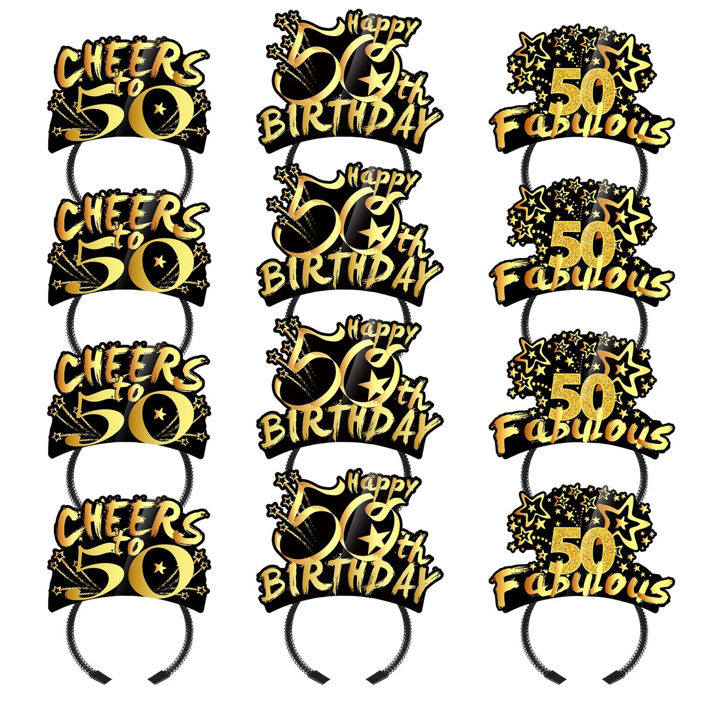KKBES 12 Pieces Happy Birthday Headbands 50th Birthday Party Hats 50 Year Birthday Hats 50th Birthday Party Decoration