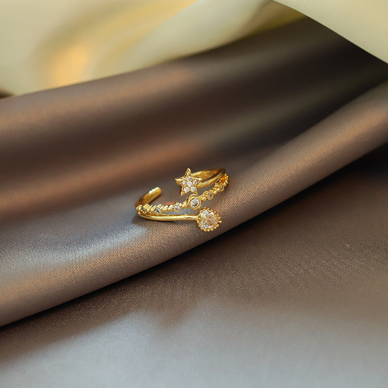 Japanese Style Minimalist Adjustable Ring with Diamonds