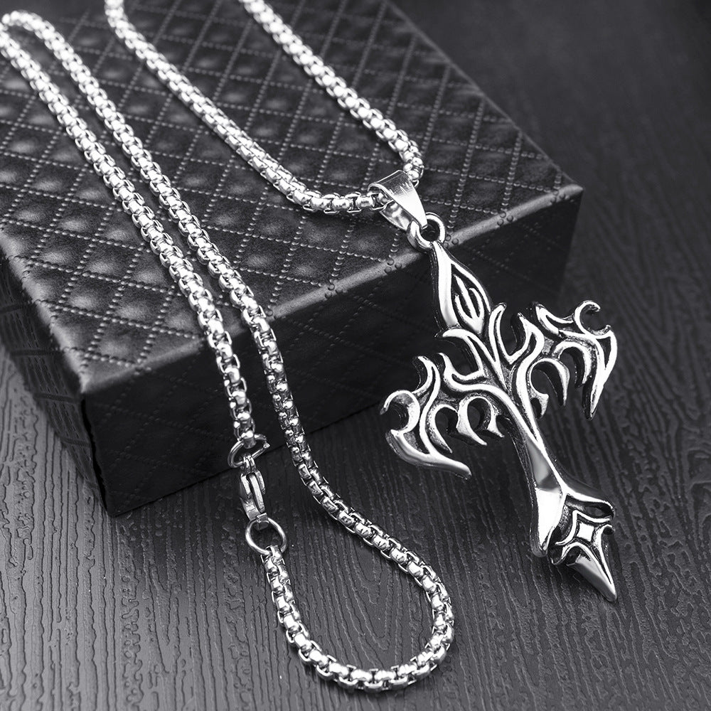 Men's Steel Warrior Jewelry - Cross Pendant Necklace