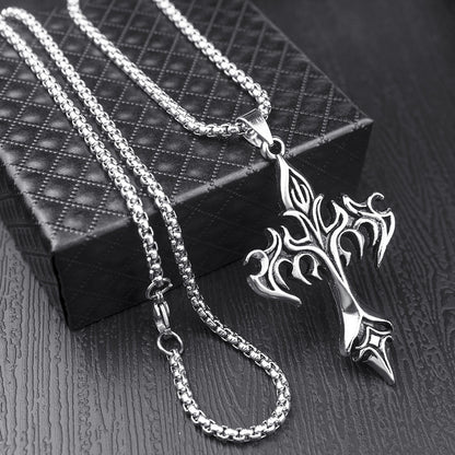 Men's Steel Warrior Jewelry - Cross Pendant Necklace