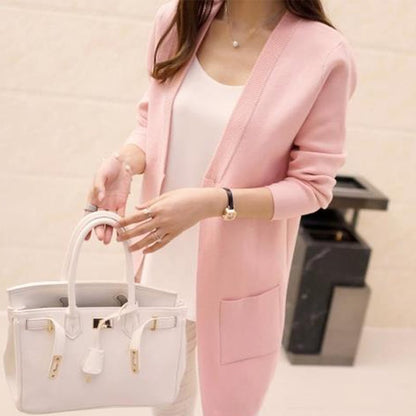 V-neck Mid-length Knitted Cardigan with Pockets