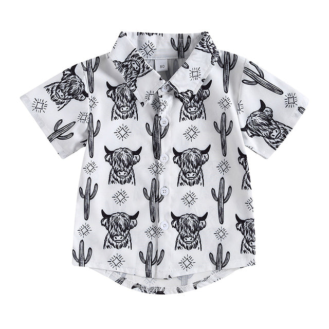 Cattle Cactus Graphic Print Short Sleeve Baby Shirts
