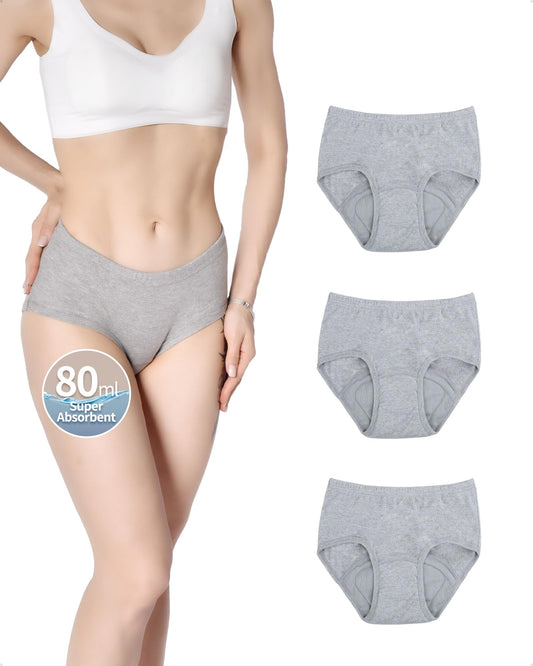 80ml Heavy Flow Absorbent Incontinence Underwear for Women Washable Leakproof Panties Underwear for Bladder Leakage Protection 3Pack