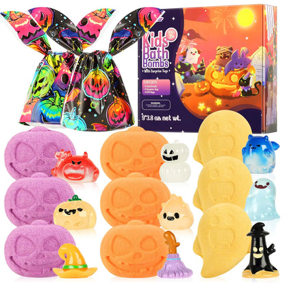 Halloween Bath Bombs for Kids with Surprise Inside 9pcs Oversized Bath Bombs with Glow in The Dark Spooky Toy Trick or Treat Gift Set Ghost Shape Bubble Bath Fizzy for Boys Girls Aged 3-12