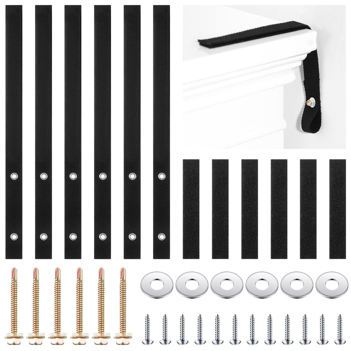 Oudain 6 Sets Anti Tip Furniture Straps Furniture Anchors Furniture Wall Anchor Straps for Pet Proofing 500 Pound Nylon Strap Furniture Anchor for Home Dresser Shelves Bookcase TV (Black)