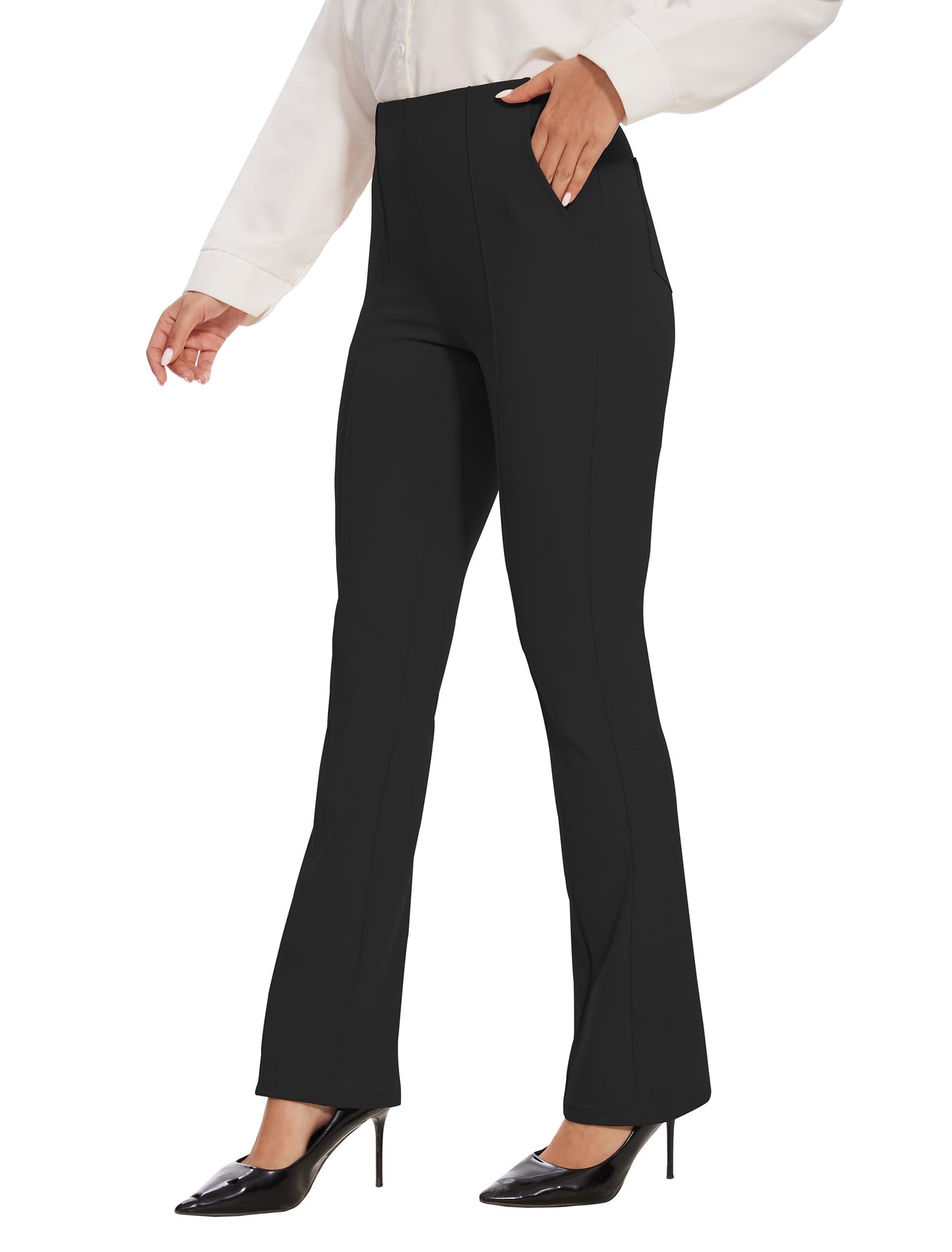 VIMPEP Bootcut Yoga Pants for Women Pull On High Waisted Dress Work Pants Womens Tummy Control Business Casual Elegant Slacks with Pockets Petite Regular 1103 27 Black S