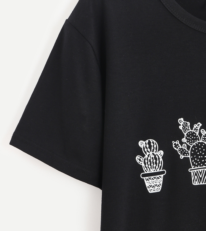 Cactus Print Couple Slim Fit T-Shirts