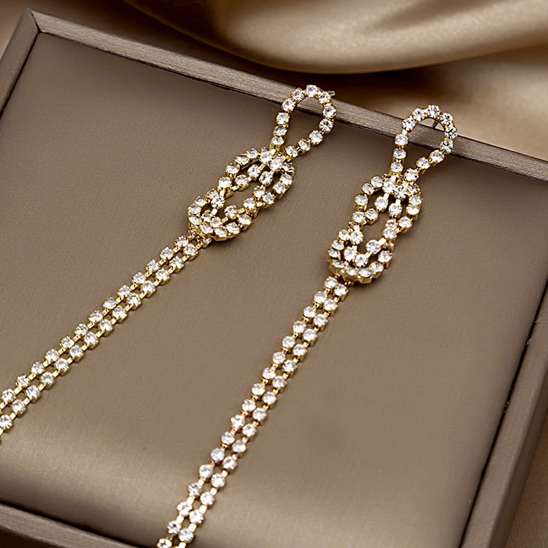 925 Silver Long Tassel Earrings with Diamonds