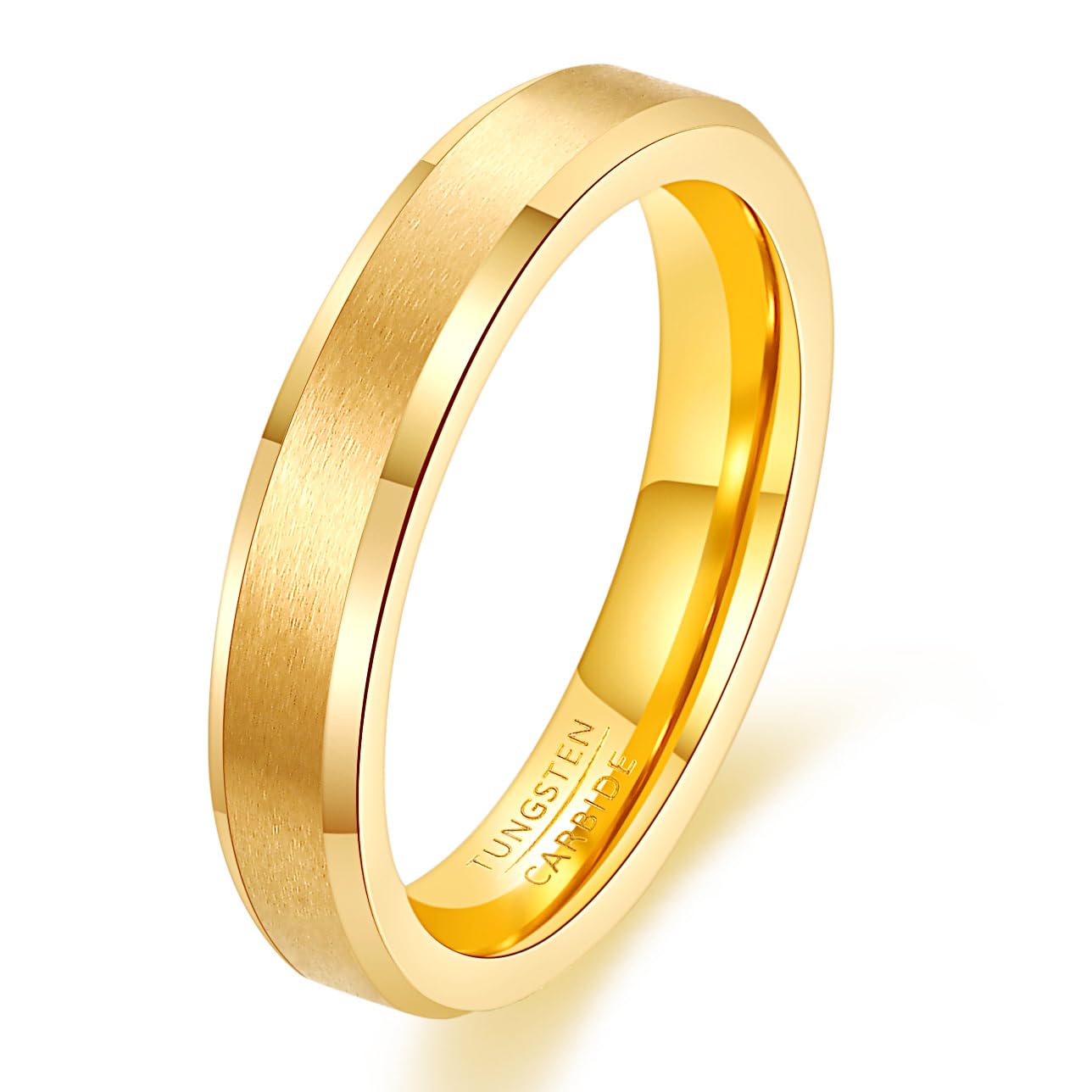HXNIBATSAR 4mm/6mm/8mm Mens Wedding Tungsten Ring Plated Matte Finish&Polished Beveled Edge with Laser Etched Elegant Gift (4mm-Gold 7)