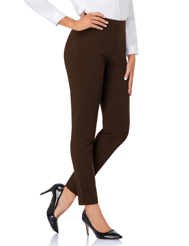 Tapata Womens Stretch Skinny Dress Pants 26"/28"/30" Work Pants High Waist Slacks Business Casual Petite Short 28 04-Brown XL