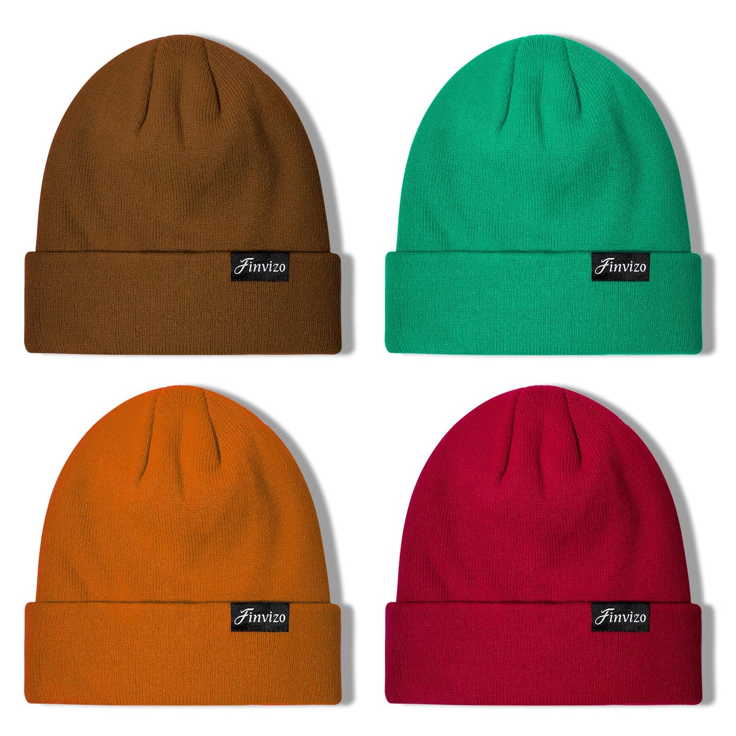 Finvizo Winter Beanie Hats for Men Women: 4 Pack Knit Cuffed Beanies Skull Caps Unisex Warm Hat Green