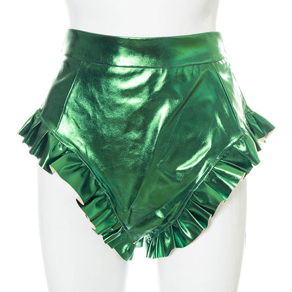 PU Leather Women's Shorts with Wooden Details