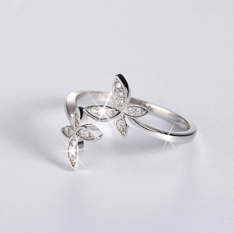 Sterling Silver Butterfly Ring with Diamonds