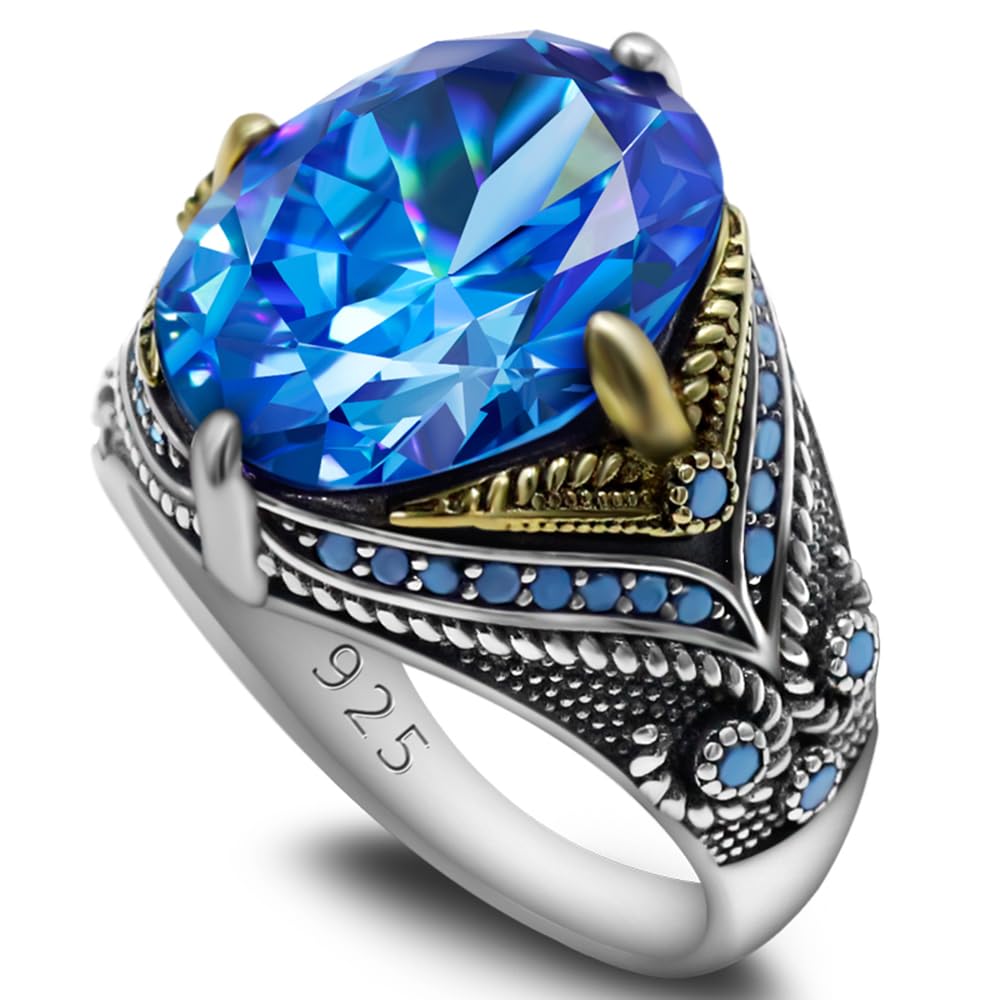 Mens Ring Black Zircon Tanzanian Blue Zircon Garnet Red Zircon Green Zircon Sea Blue Zircon Ring Handmade Solid S925 Sterling Silver Mens Ring Vintage Türkiye Ring Perfect Declaration Ring