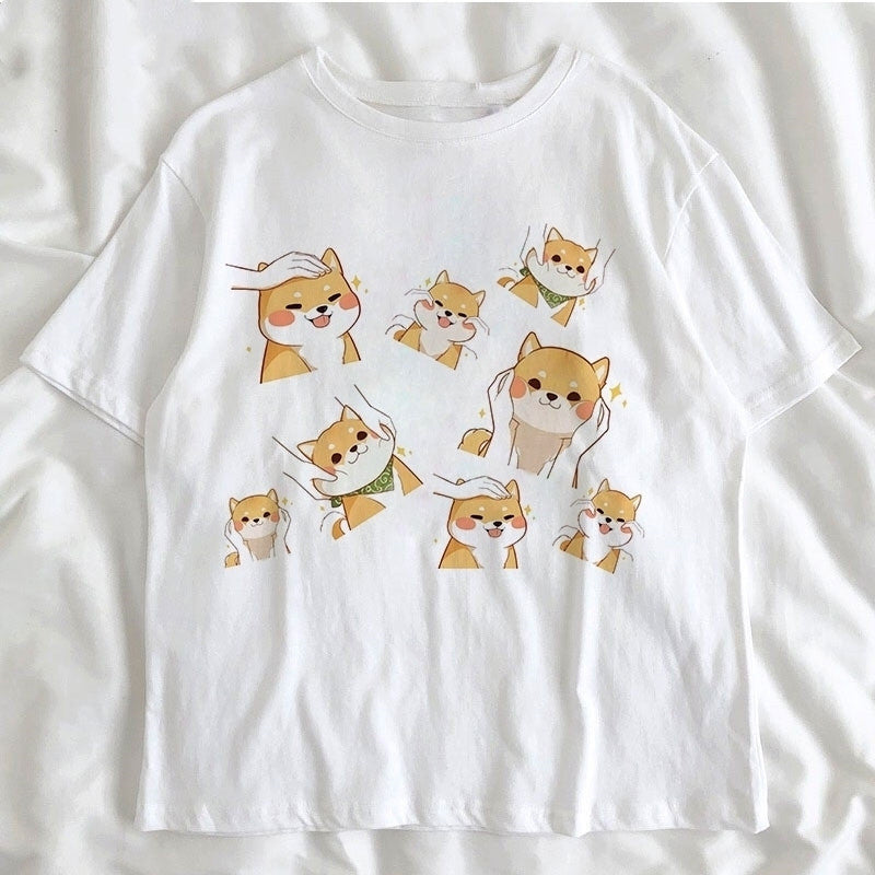 Cute Shiba Inu Couple T-Shirts for Students (Unisex)