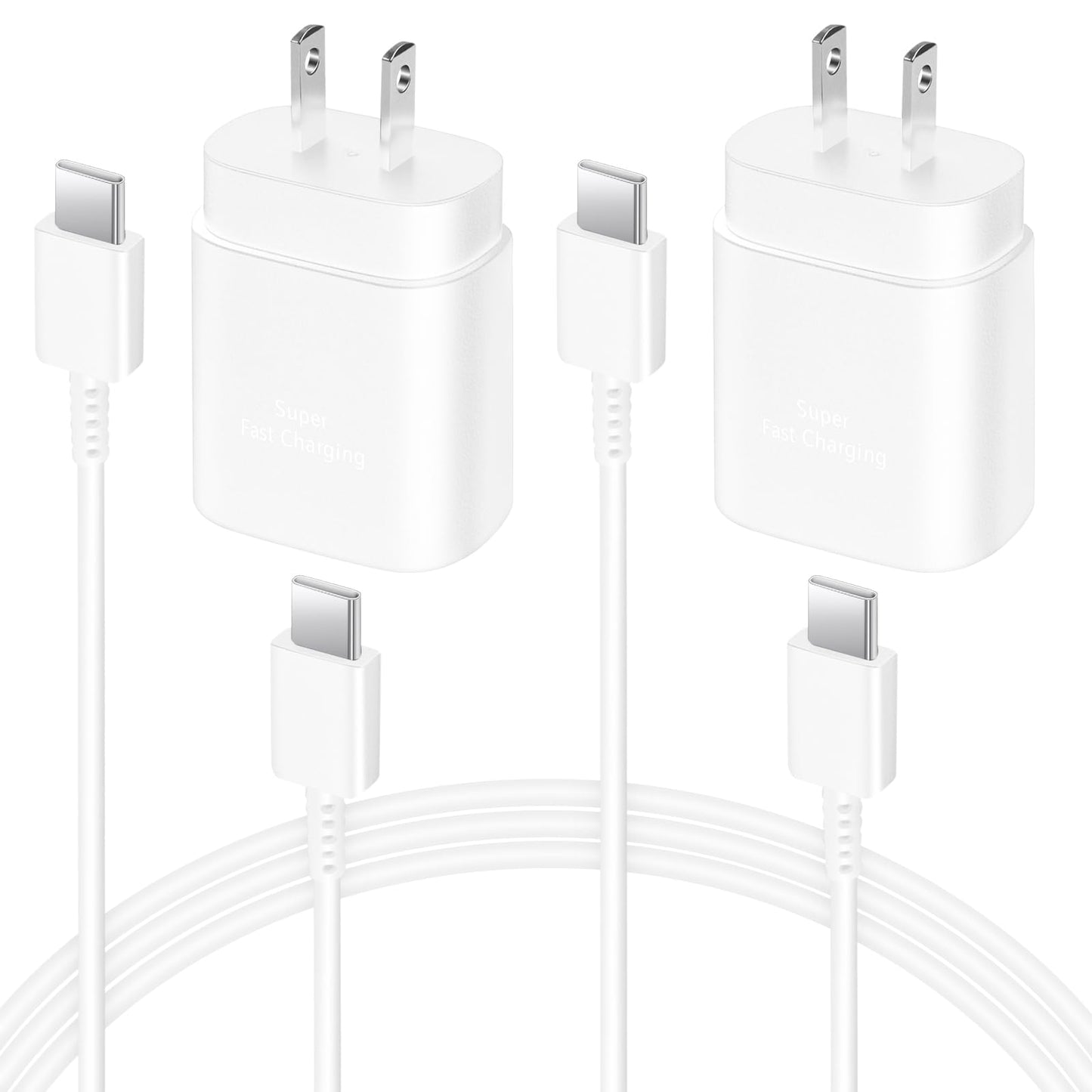 2 Pack USB C Charger 25W Type C Charger Fast Charging with 6FT USB C Android Phone Fast Charger Cable for Galaxy S24 Ultra/S23+/S22/S21/S20-White