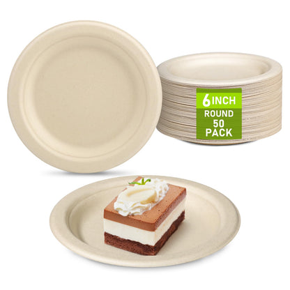 Uniecocus Small Paper Plates 50 Pack Paper Plates 6 inch Eco Friendly Disposable Plates Biodegradable Compostable Recycled Paper Plates Paper Dessert Plates