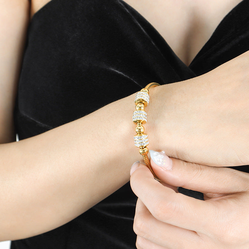 Titanium Steel Bracelet with Inlaid Full Diamonds