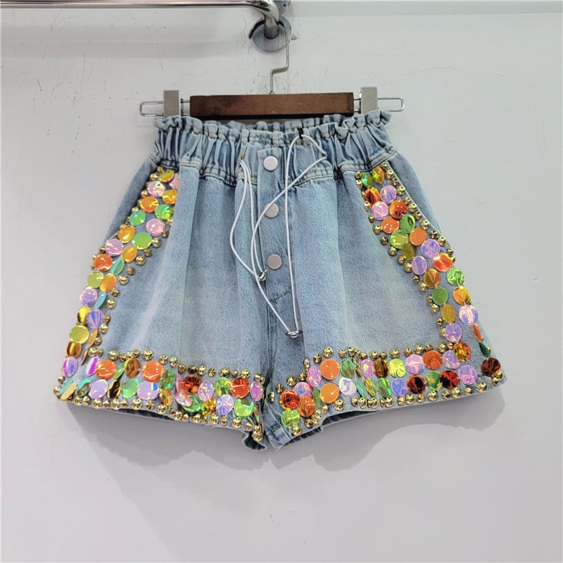 Handmade High Waisted Shorts with Colored Diamonds