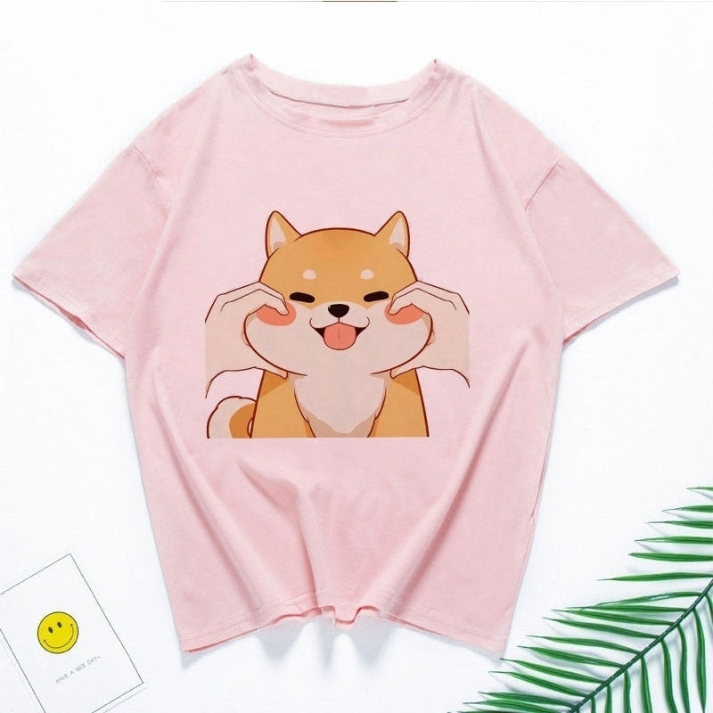 Cute Shiba Inu Couple T-Shirts for Students (Unisex)