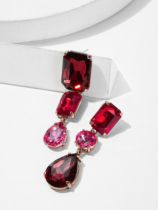 Geometric Alloy Earrings with Diamonds