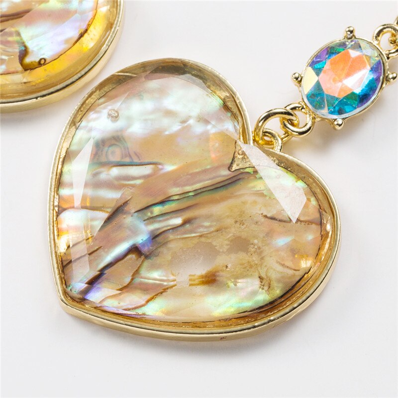 Bohemian Heart-Shaped Acrylic Earrings with Diamonds