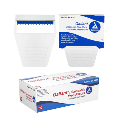 Dynarex Gallant Disposable Prep Razors Used before ECG and other Procedures Disposable Razors with Open Design Ergonomic Surgical Prep Razors 1 Box of 50 Razors