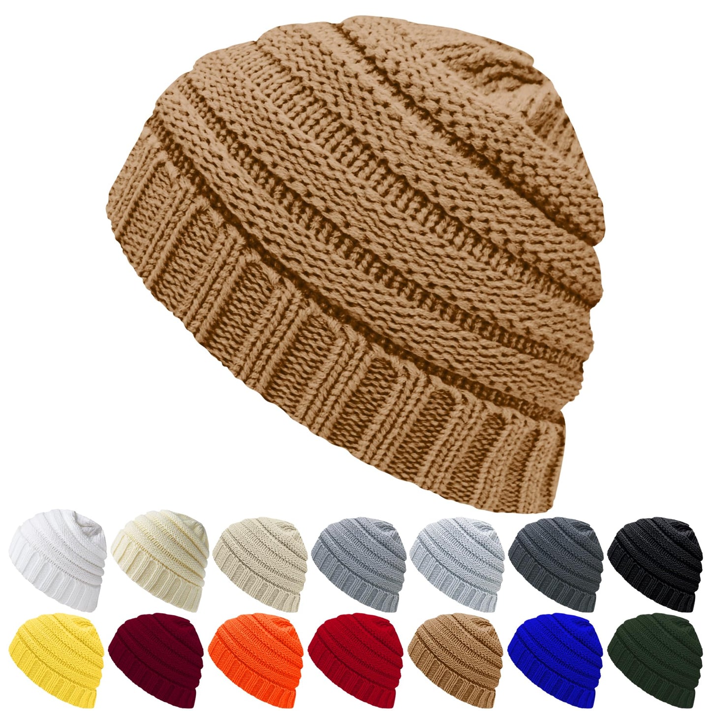 ANTI-REBOUNDUMBRE Winter Hats for Women Warm Beanies Soft Cable Knit Beanie for Women Skull Cap Brown