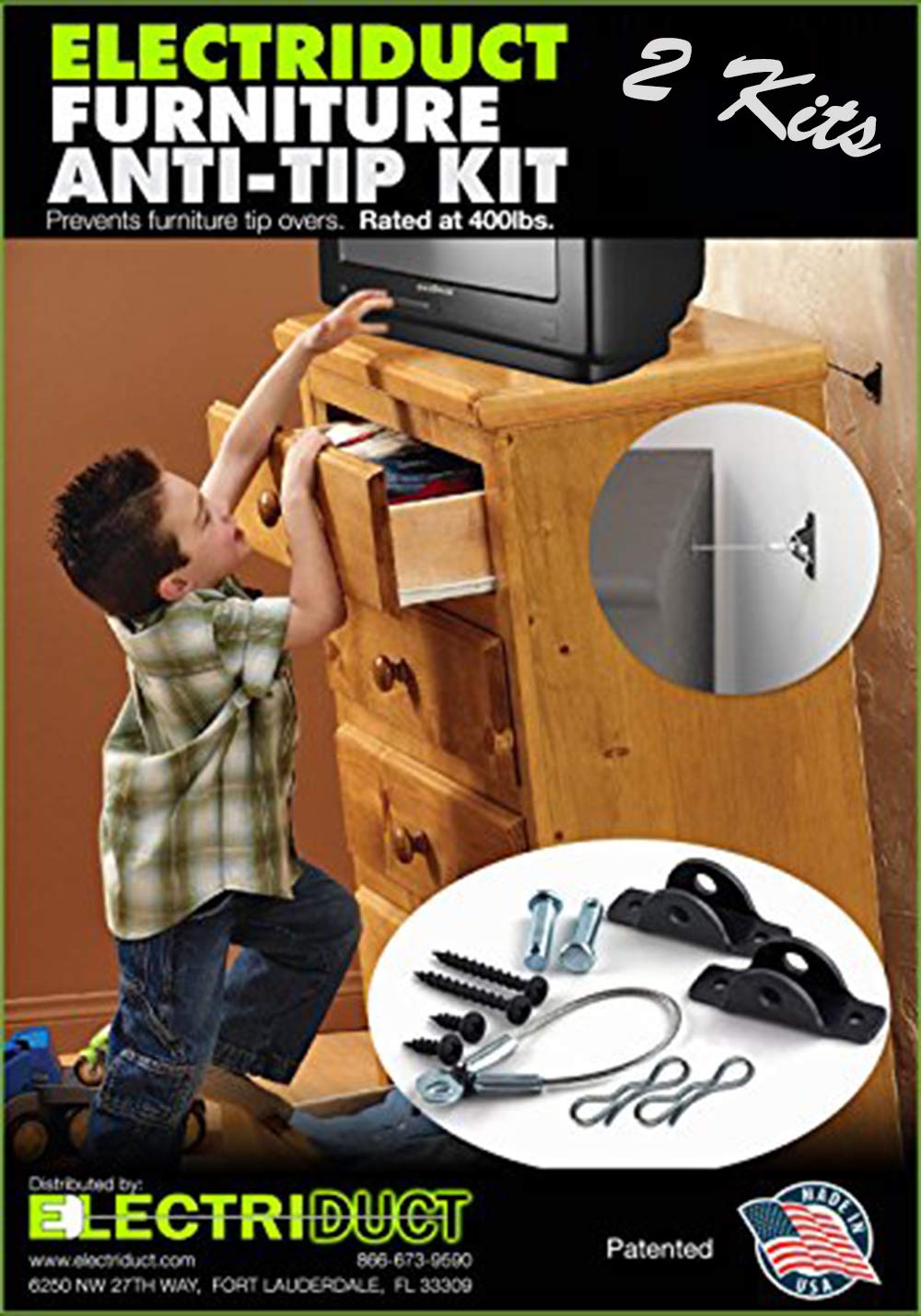 Furniture Anti-Tip Kit - 400 Pound Falling Furniture Prevention Device - 2 Pack