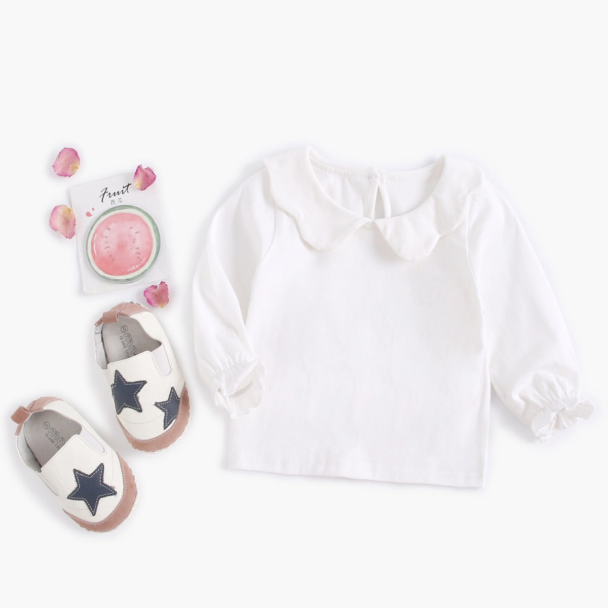 Baby Cotton Long Sleeve T-Shirt with Petal Collar