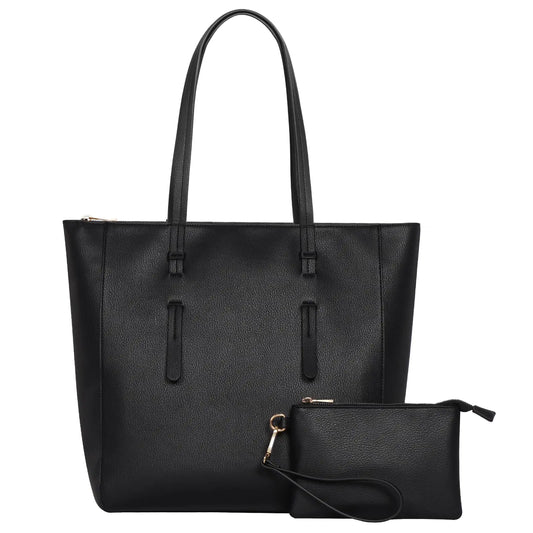 Marvolia Large Tote Bag for Women - PU Leather Handbags Travel Tote Purse Work Tote Bags with Zipper - Black