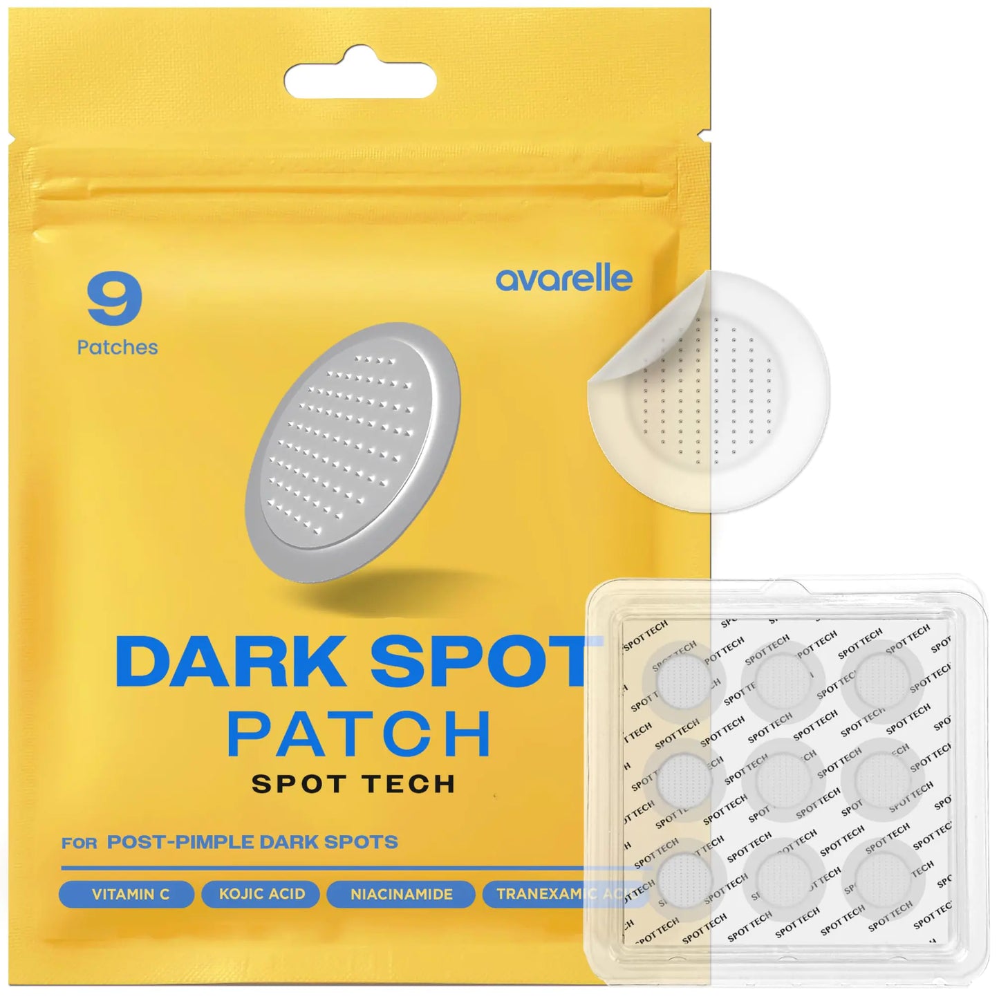 AVARELLE Dark Spot Patches (9 CT) | Dark Spot Acne Patches for Face & Body with Vitamin C | Pimple Patches for Post-blemish Skin Care with Niacinamide Tranexamic Acid & Kojic Acid